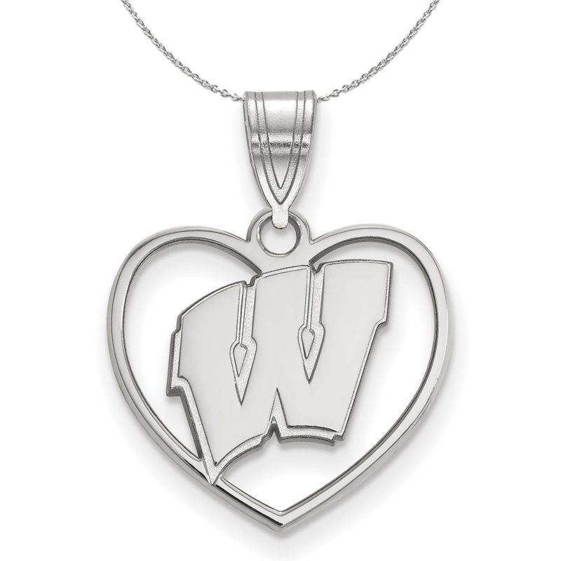 Sterling Silver U. Of Wisconsin Initial W Heart Necklace - 16 Inch